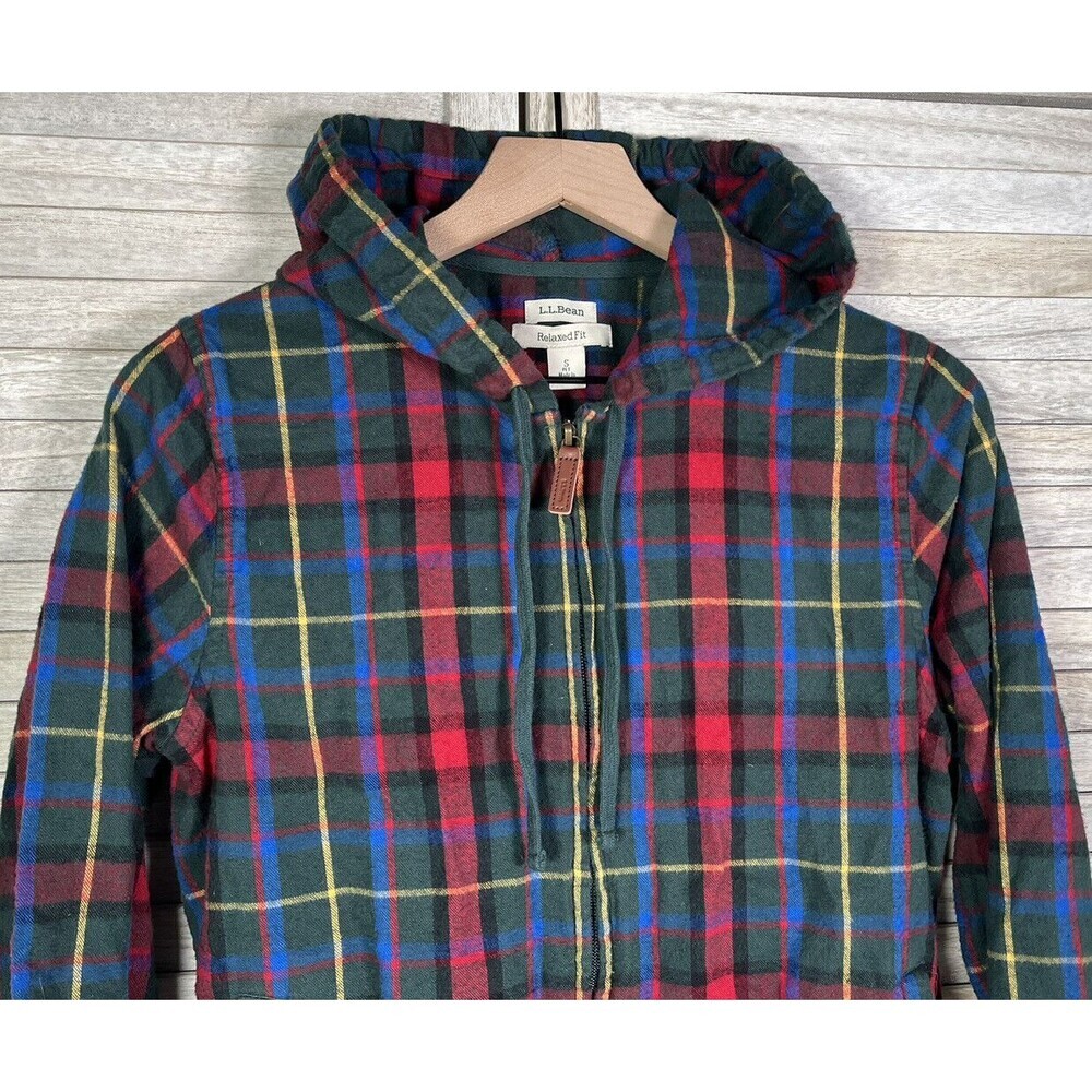 L.L. Bean Women's S Petite Relaxed Fit Plaid Full Zip Hoodie Flannel Shirt - Picture 2 of 7